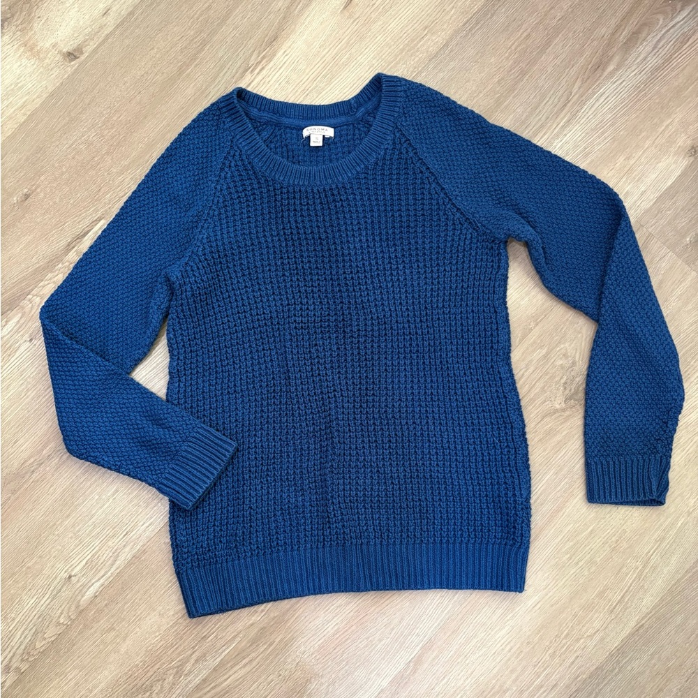 Sonoma Life & Style Women’s Blue Waffle Knit Classic Crewneck Sweater Pullover,S